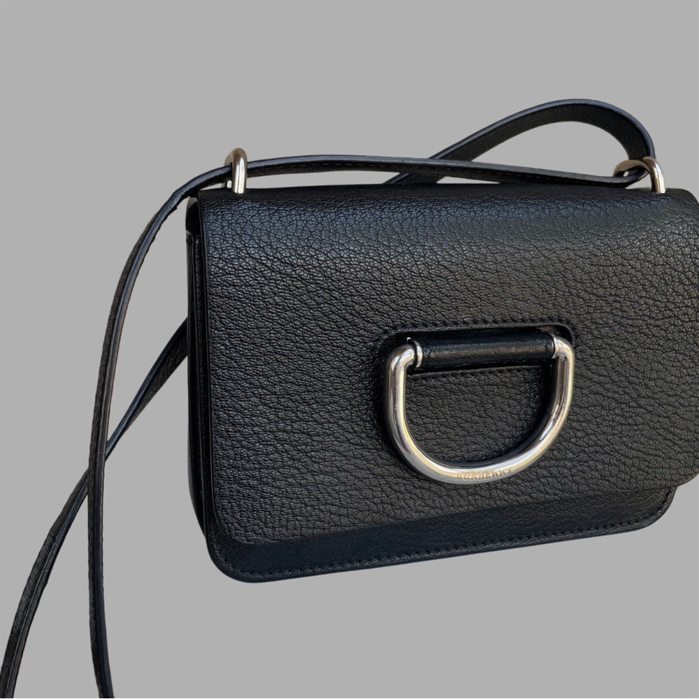 BURBERRY Classic Neutral Black Pebbled Leather D-Ring Mini Flap Crossbody Bag - Picture 16 of 17